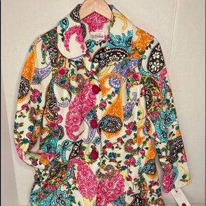3‎ Sisters Jacket Pea Coat colorful flower paisley bright pink orange blue NWT